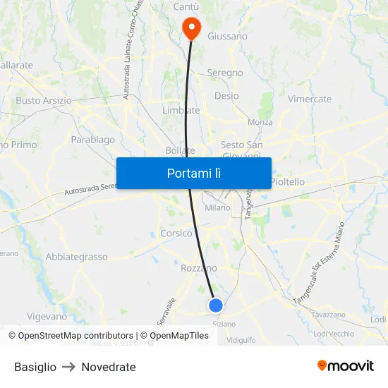 Basiglio to Novedrate map