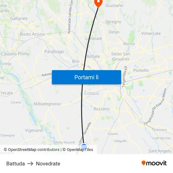 Battuda to Novedrate map