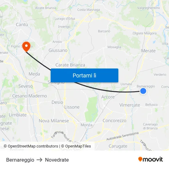 Bernareggio to Novedrate map