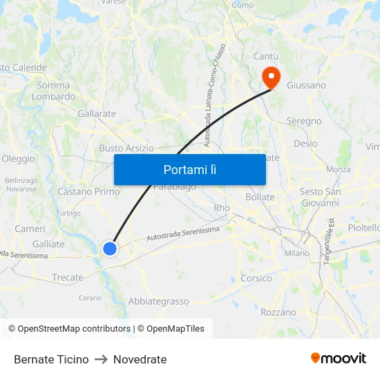 Bernate Ticino to Novedrate map
