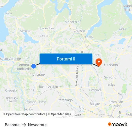 Besnate to Novedrate map