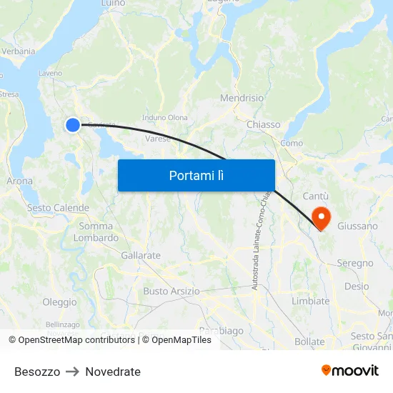 Besozzo to Novedrate map