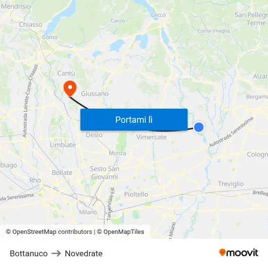 Bottanuco to Novedrate map