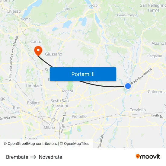 Brembate to Novedrate map