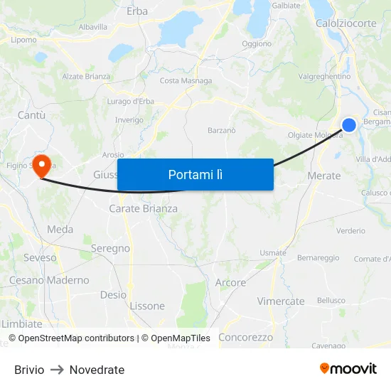 Brivio to Novedrate map