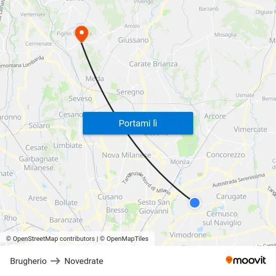 Brugherio to Novedrate map