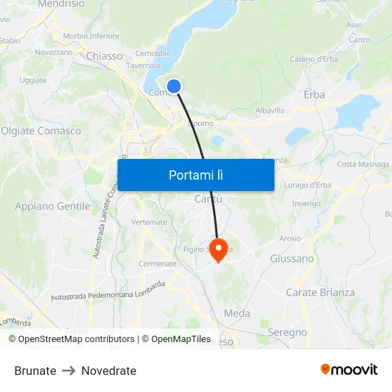 Brunate to Novedrate map