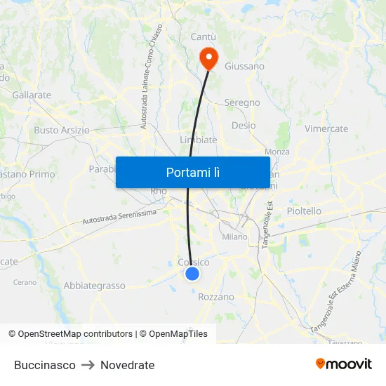 Buccinasco to Novedrate map