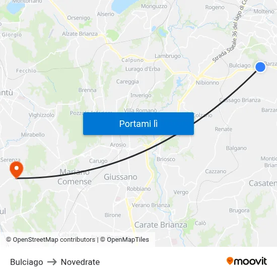Bulciago to Novedrate map