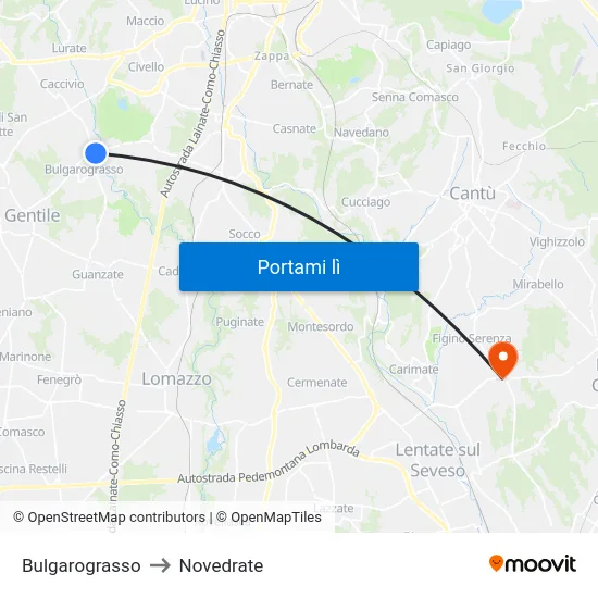 Bulgarograsso to Novedrate map