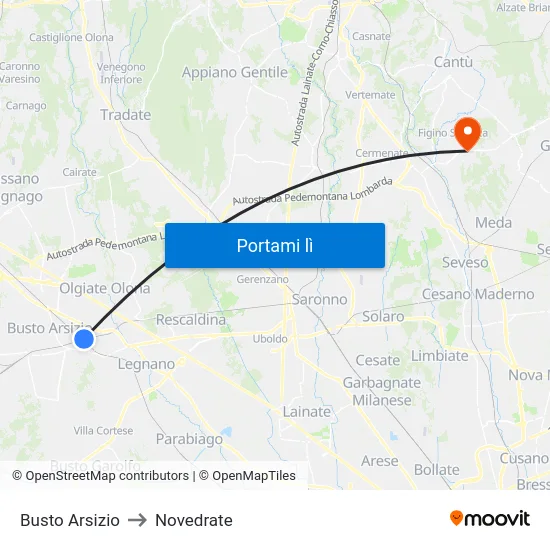 Busto Arsizio to Novedrate map