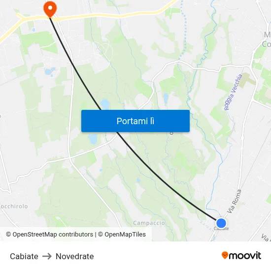 Cabiate to Novedrate map