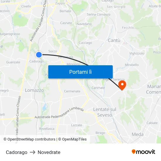 Cadorago to Novedrate map
