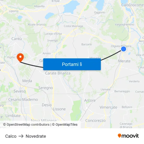 Calco to Novedrate map