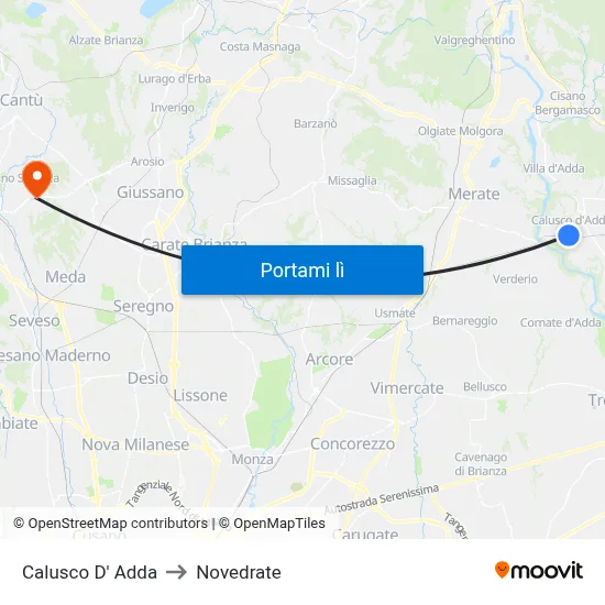 Calusco D' Adda to Novedrate map