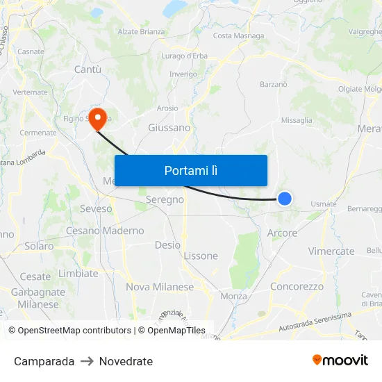 Camparada to Novedrate map