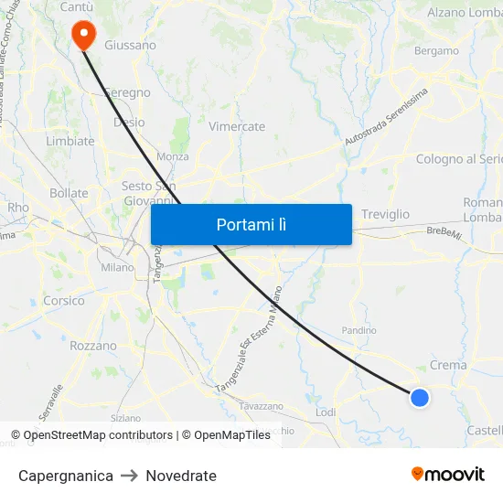 Capergnanica to Novedrate map