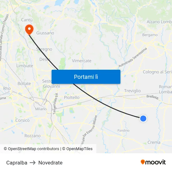 Capralba to Novedrate map