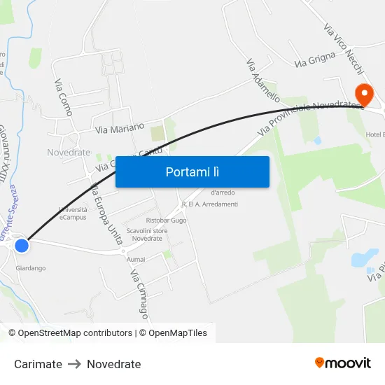 Carimate to Novedrate map