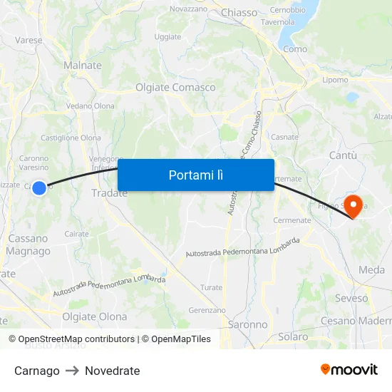 Carnago to Novedrate map