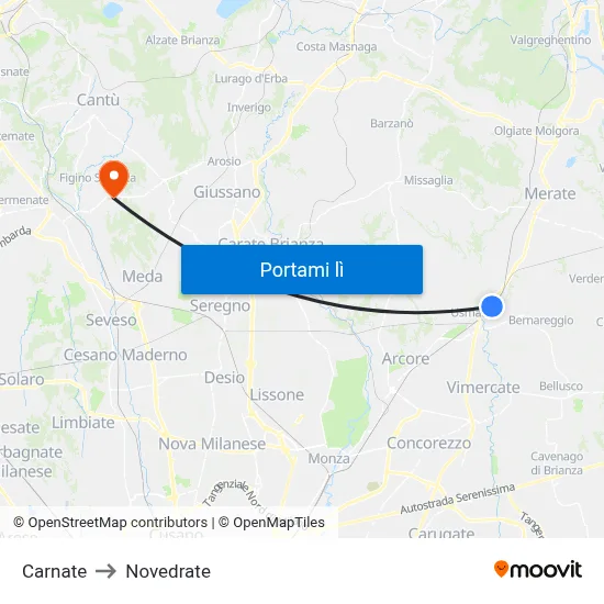 Carnate to Novedrate map