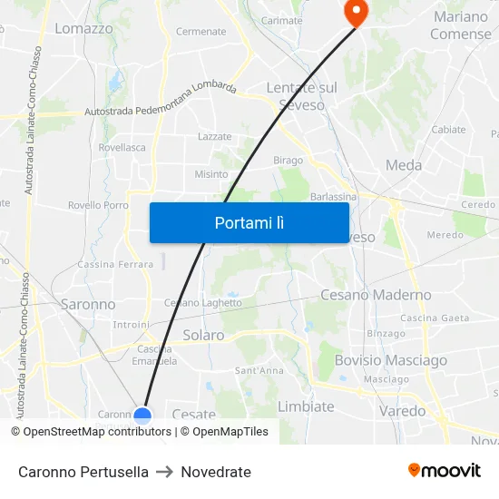 Caronno Pertusella to Novedrate map