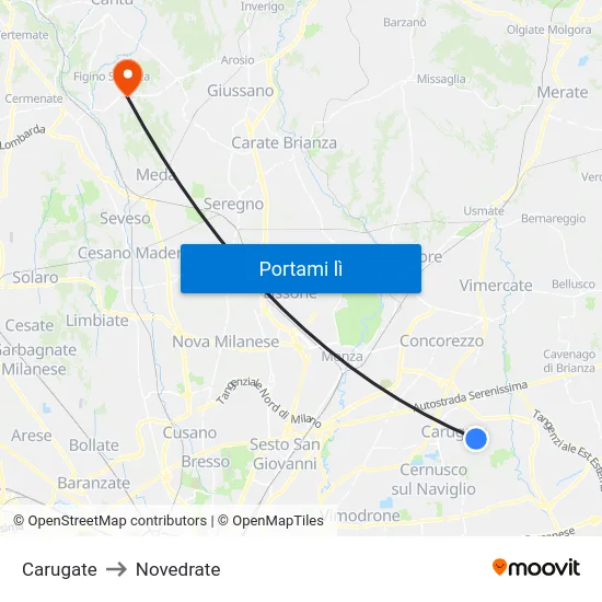 Carugate to Novedrate map