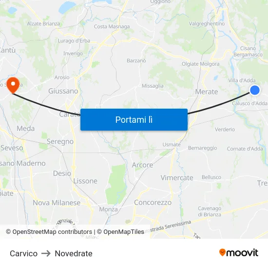Carvico to Novedrate map
