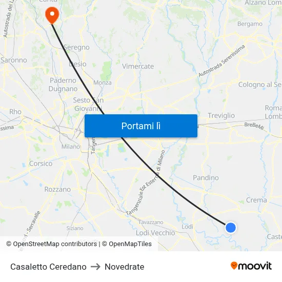 Casaletto Ceredano to Novedrate map