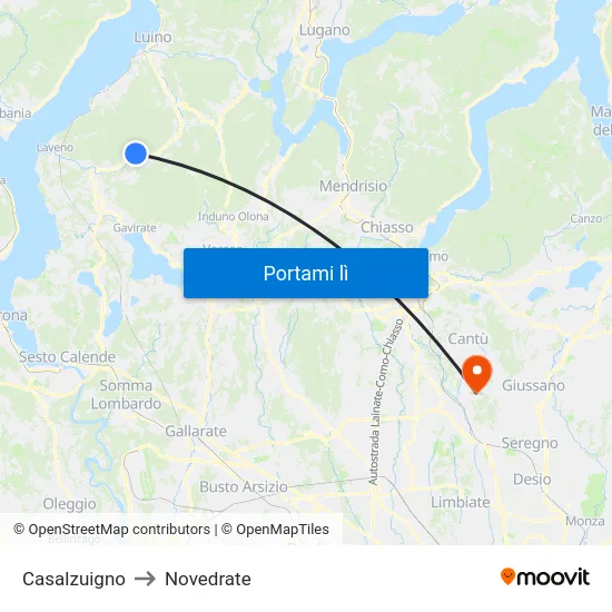 Casalzuigno to Novedrate map
