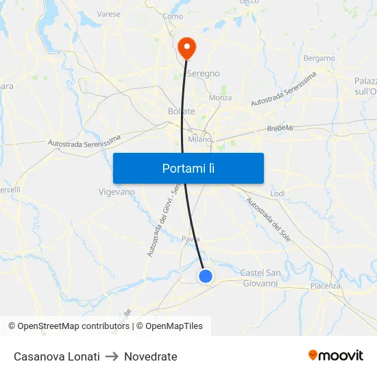 Casanova Lonati to Novedrate map