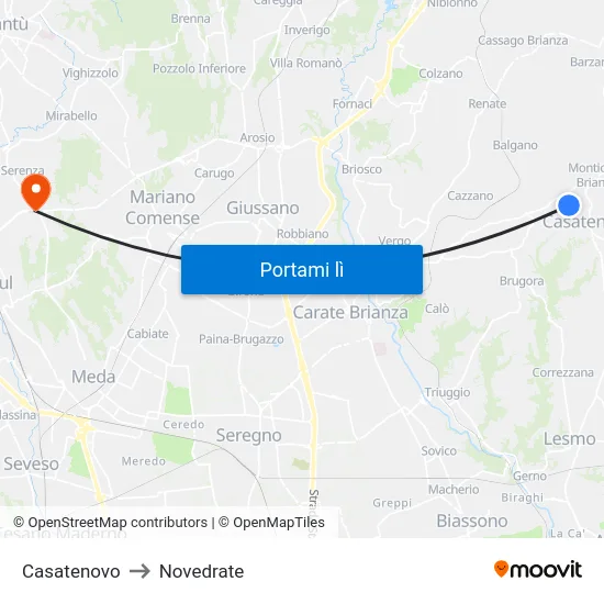 Casatenovo to Novedrate map