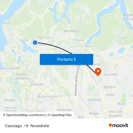 Casciago to Novedrate map