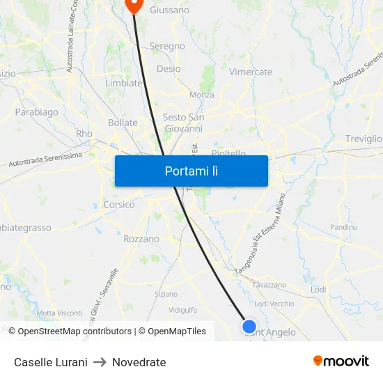 Caselle Lurani to Novedrate map