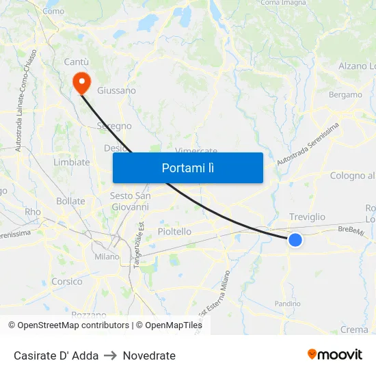 Casirate D' Adda to Novedrate map