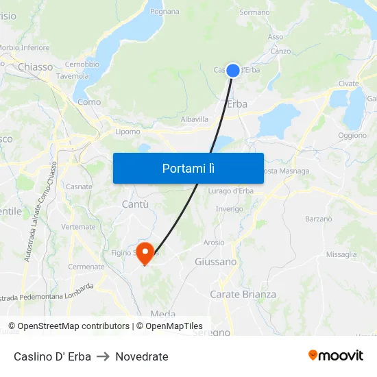 Caslino D' Erba to Novedrate map