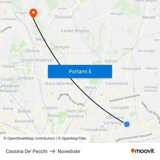 Cassina De' Pecchi to Novedrate map