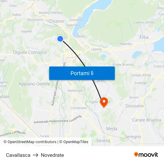 Cavallasca to Novedrate map