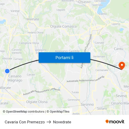 Cavaria Con Premezzo to Novedrate map