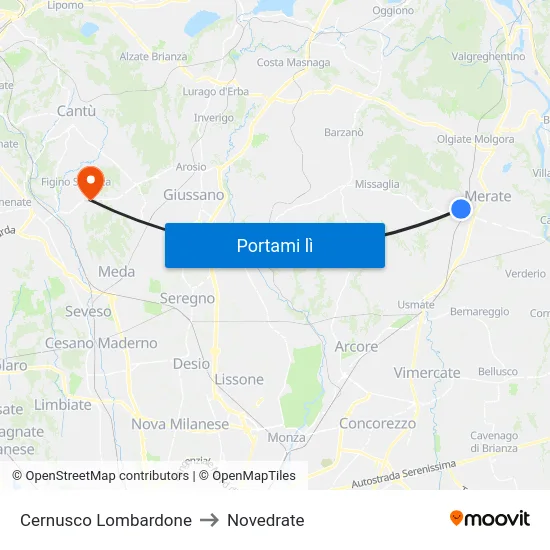 Cernusco Lombardone to Novedrate map