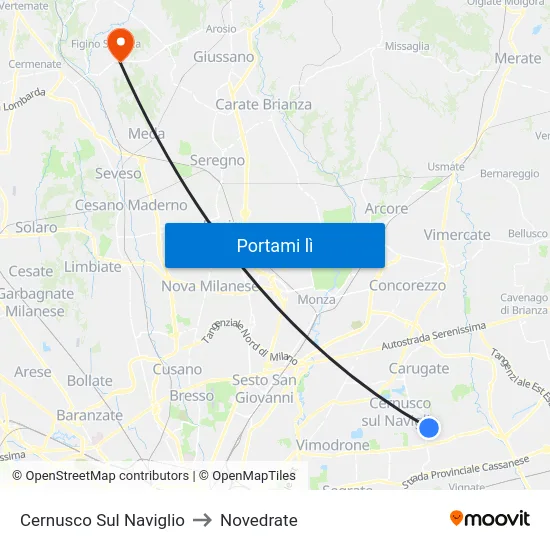 Cernusco Sul Naviglio to Novedrate map