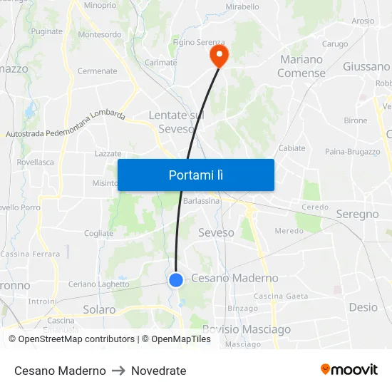 Cesano Maderno to Novedrate map
