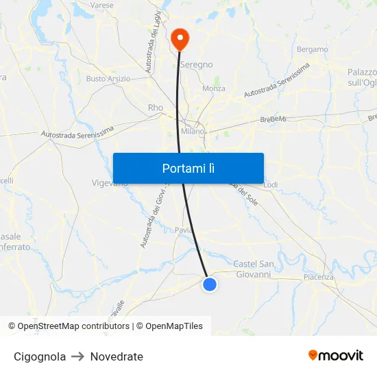 Cigognola to Novedrate map