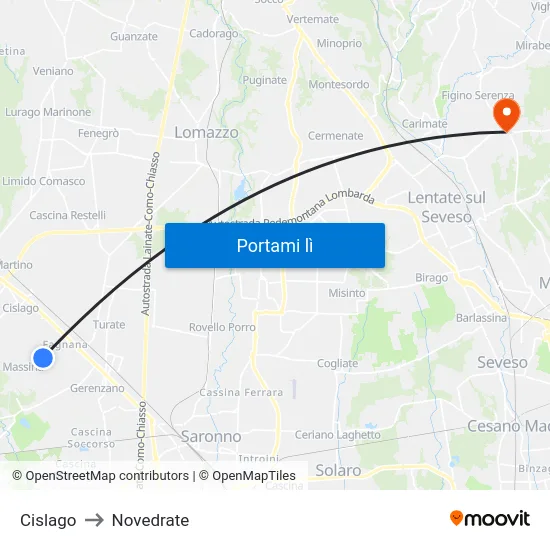 Cislago to Novedrate map