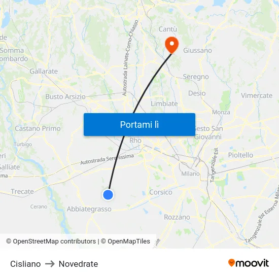 Cisliano to Novedrate map