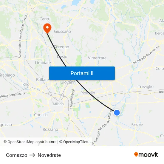 Comazzo to Novedrate map