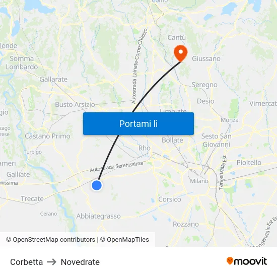 Corbetta to Novedrate map