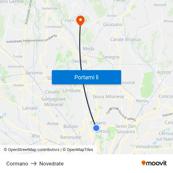 Cormano to Novedrate map