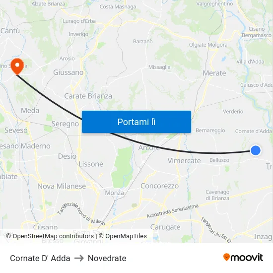 Cornate D' Adda to Novedrate map