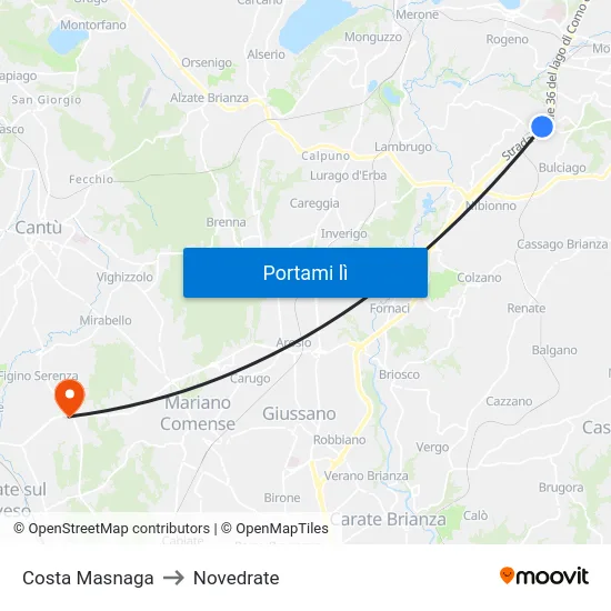 Costa Masnaga to Novedrate map